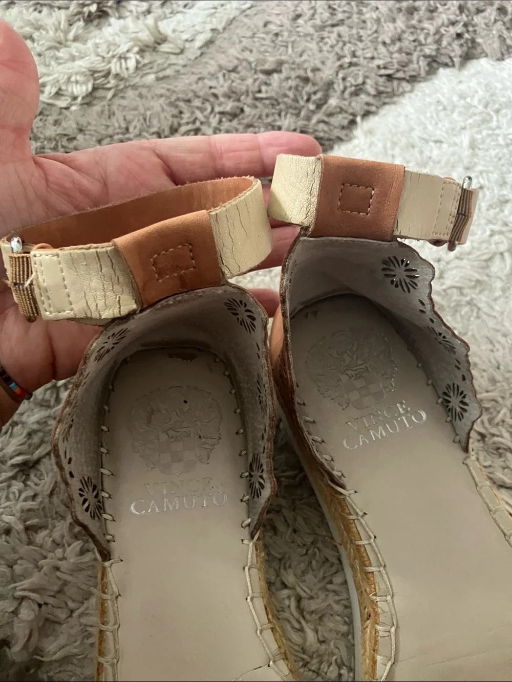 Women's Beige Espadrille Platform Sandals with Brown Ankle Strap